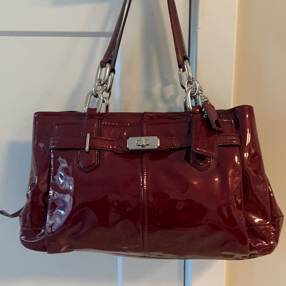 EUC Coach Burgundy Red Patent Tote Purse Handbag